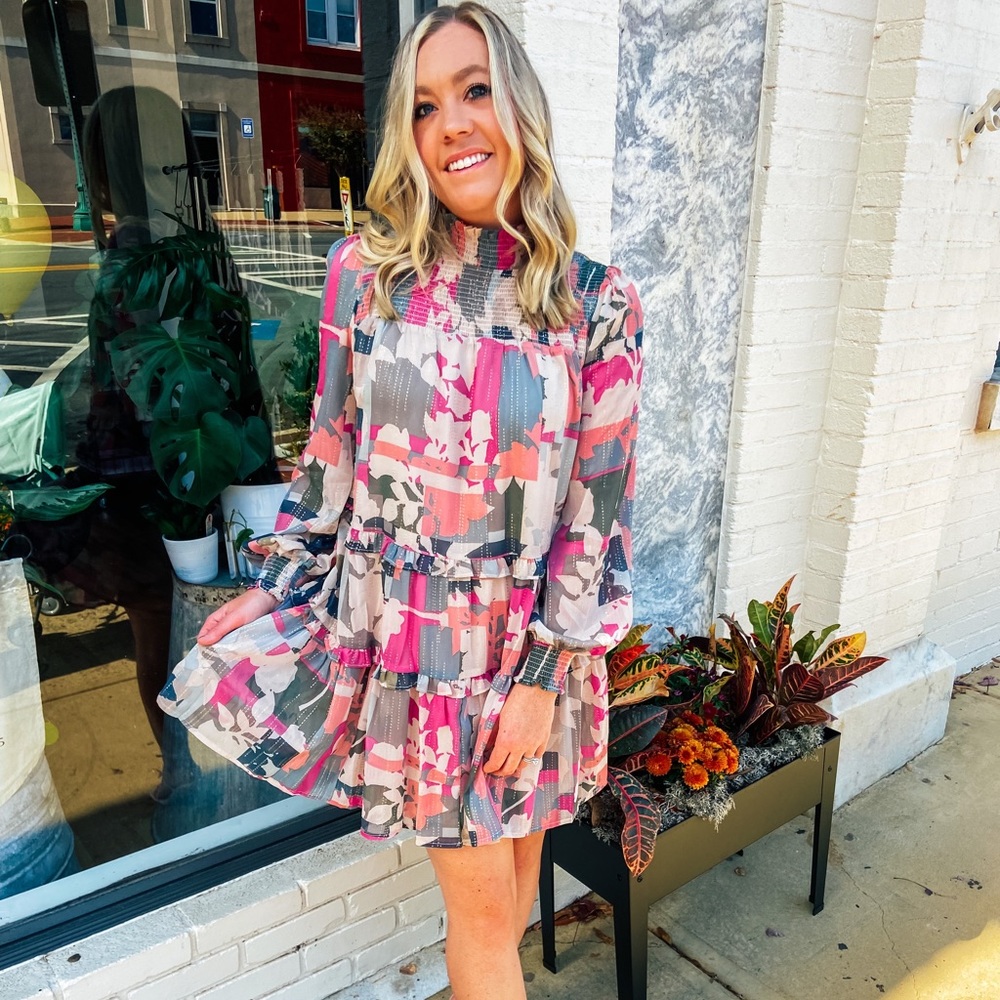 Multi Print Smocked Dress